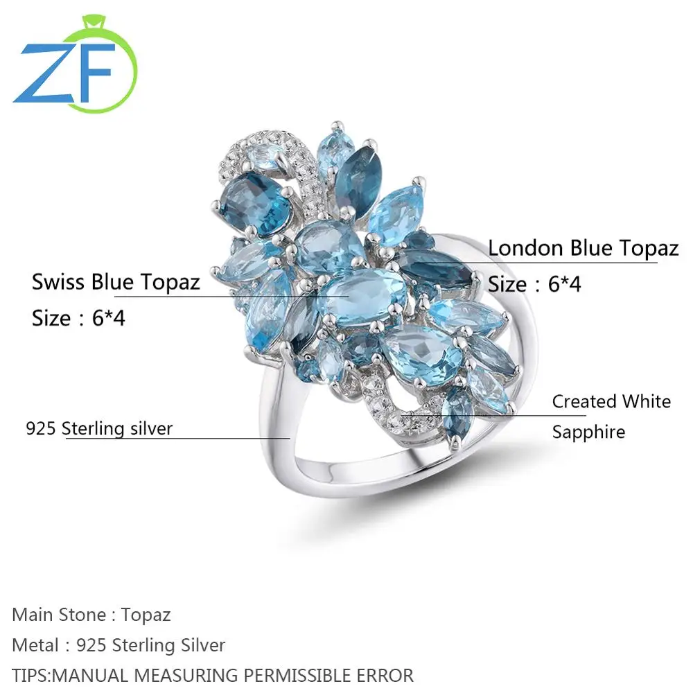 

GZ ZONGFA Fashion Classic Style Natural Blue Topaz Gem Handmade Engagement Gifts 925 Silver Rings Jewelry Women