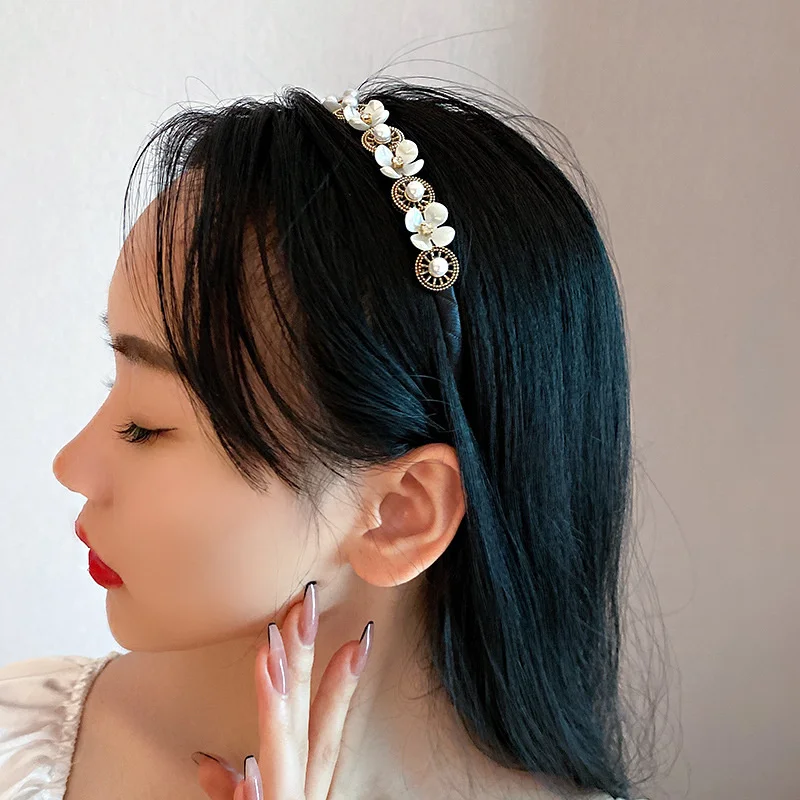 

QCOOLJLY Flowers Headband Pearl Rhinestone Headband Forest Temperament Simple Headband Hair Accessories