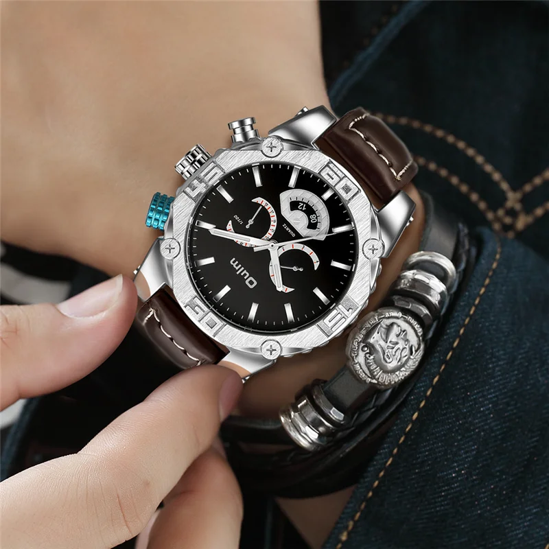 

OULM New Design Men's Watches Casual PU Leather Strap Wristwatch Calendar Quartz Male Clock Luxury Brand Man Watch