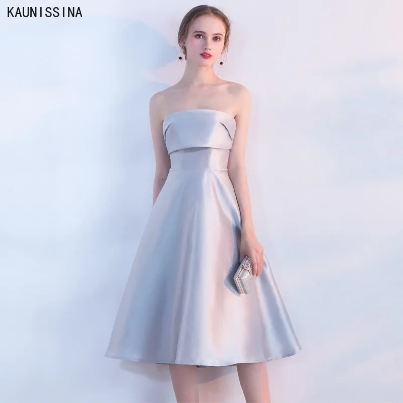 

KAUNISSINA Women Elegant Cocktail Dress Sexy Off the Shoulder Party Gown Knee-Length A-Line Satin Graduation Homecoming Dresses
