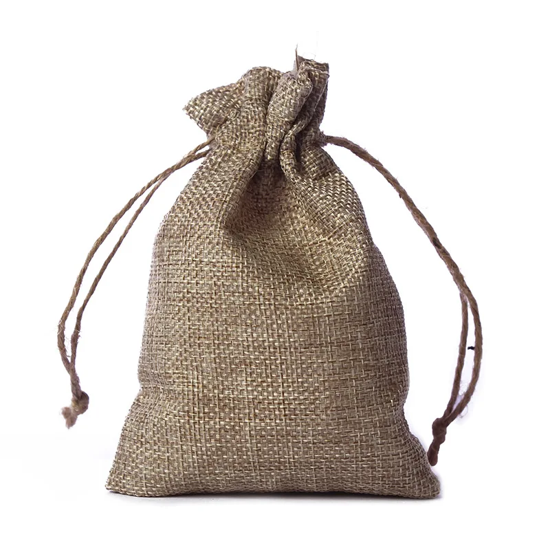 5 шт. натуральная Мешковина льняная Джутовая сумка на шнурке Подарочные мешки