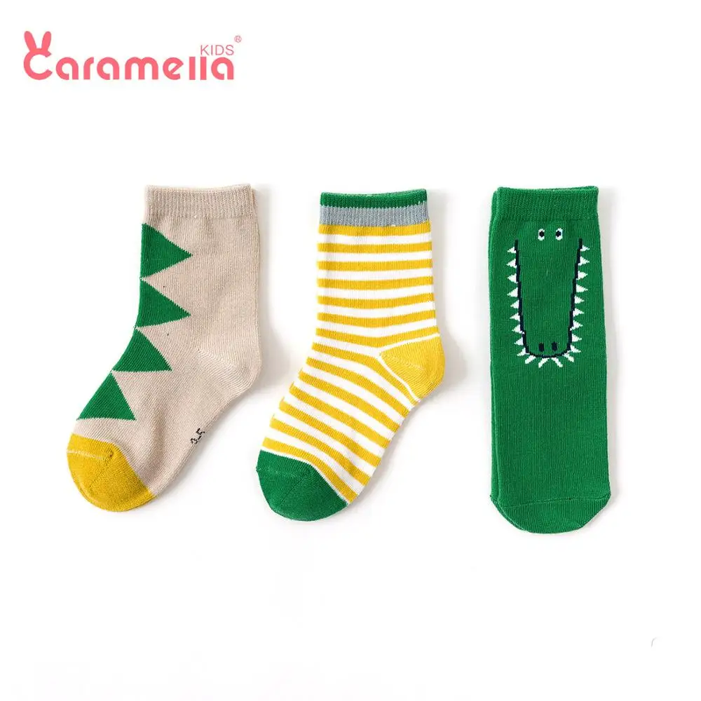 Забавные детские носки в полоску с крокодиловым узором для мальчиков и девочек