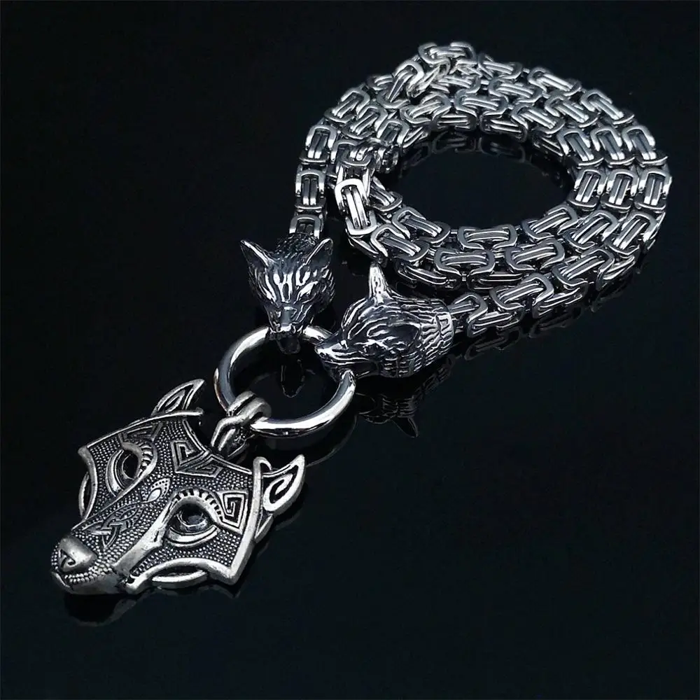 Мужское властное ожерелье из нержавеющей стали с головой волка со стандартной