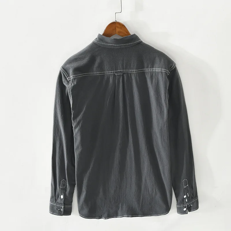 2021 Spring Summer New Men's Casual Cotton Vintage Long Sleeve Shirt