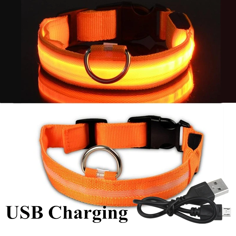 Orange USB USB Перезаряжаемый светодиод для домашних собак светящийся ошейник для домашних животных светящееся мигающее ожерелье для прогулок на открытом воздухе ошейник безопасности для собак товары для домашних животных - Цвет: Orange USB