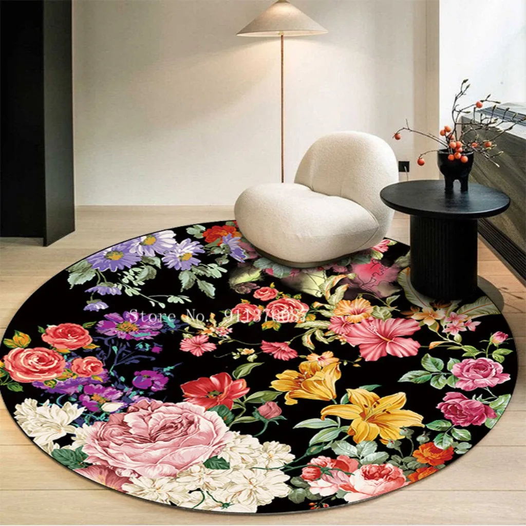 Европейский 3D трехмерный круглый коврик с цветами нескользящий напольный ковер
