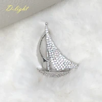 luxury captain sailing boat brooches copper cubic zircon men women lapel collar sweater jewelry pin gift accessory top quality