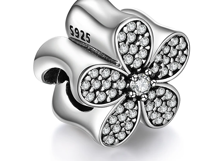 Jewelrypalace стерлингового серебра 925 мерцающий цветок кубического циркония Мурано Стекло розовое золото бисер Подвески Fit Браслеты Лидер продаж