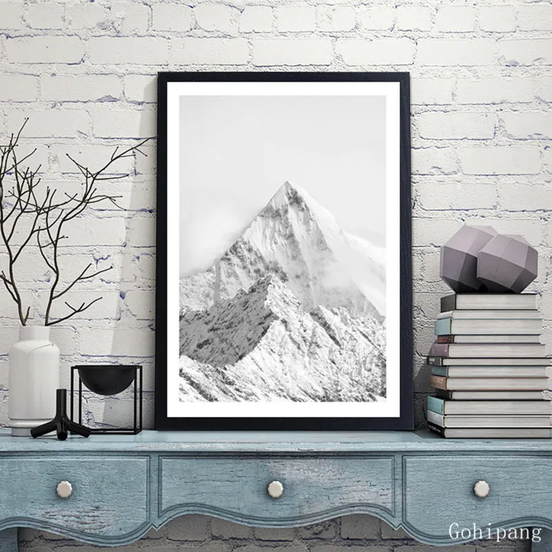 Черно-белые скандинавские ледяные снежные горы живопись абстрактный пейзаж