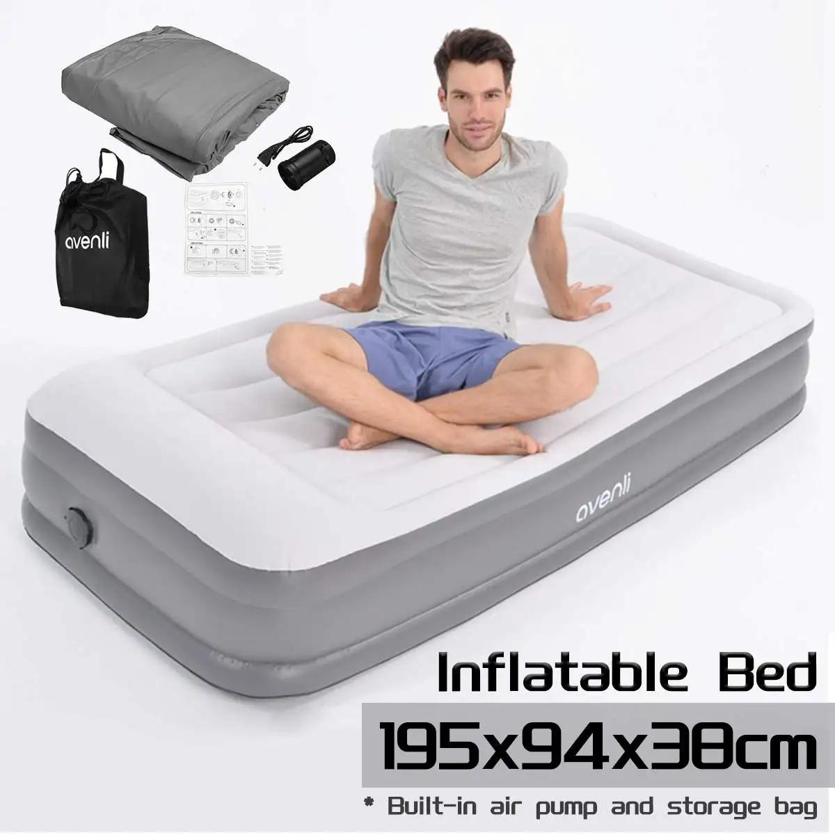 

New PVC Inflatable Bed Air Bed Atmosphere Pad Thickening Height Inflatable Bed Air Mattress Portable Outdoor Camping 195x94x38cm