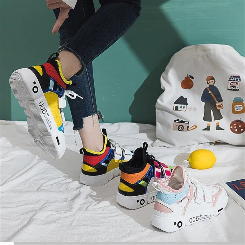 

2020 New women shoes platform high female sneakers color matching white style casual Tenis Feminino Vulcanized Shoes L673