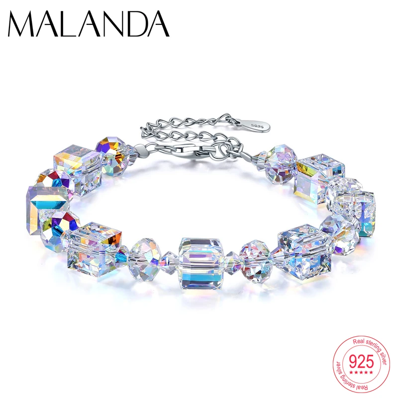 Женский браслет с квадратными кристаллами Swarovski роскошный из стерлингового