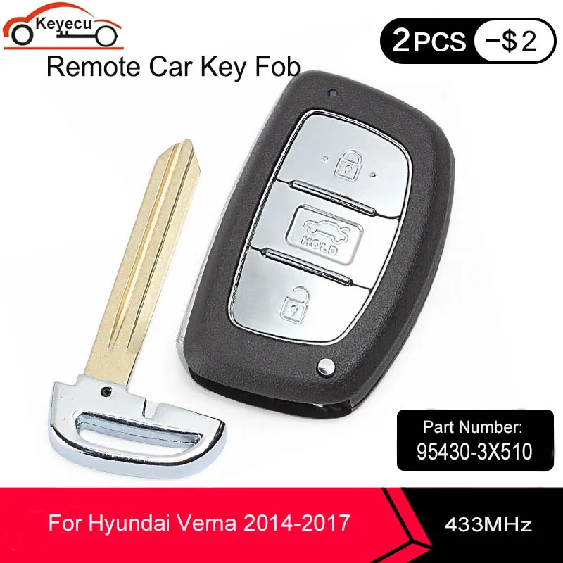 KEYECU умный дистанционный ключ брелок от машины 3 кнопки 433 МГц PCF7952 чип для Hyundai Verna