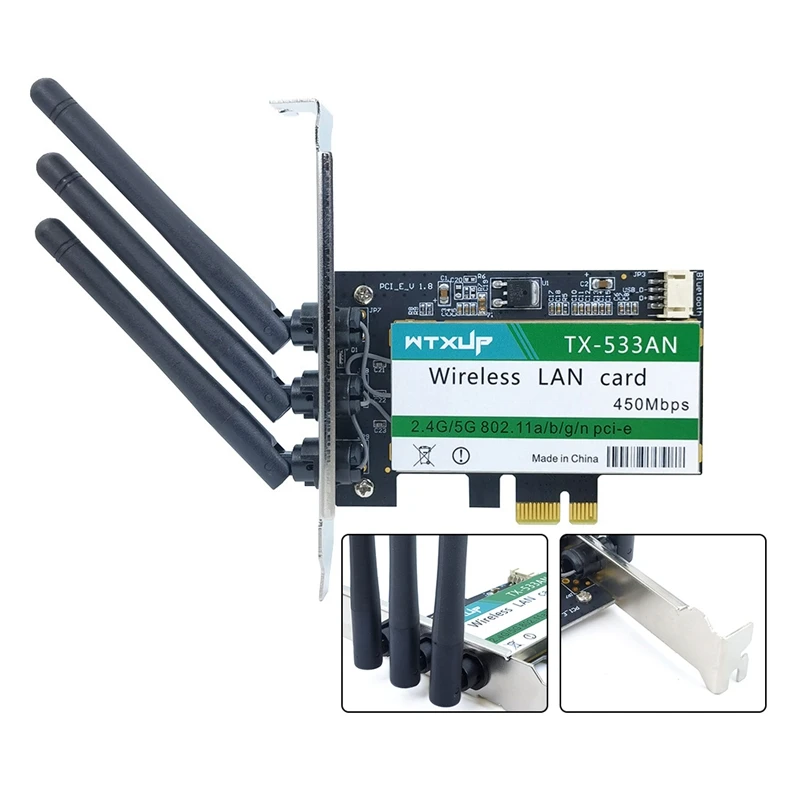 

WTXUP Wireless Network Card 2.4G/5G Dual-Band PCI-E 3 Antenna Desktop Computer Built-In Network Card