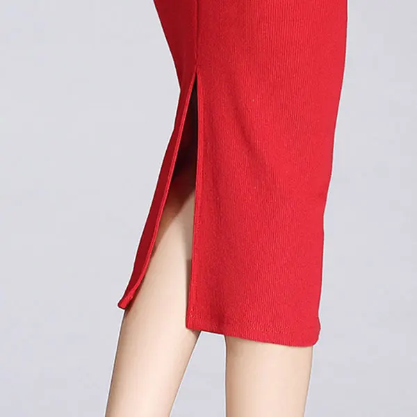 Hot Autumn Winter Women Pencil Skirt High Waist Cotton Solid Color Stretch Elastic Slim Business OL Split Bodycon Skirts IE998 | Женская
