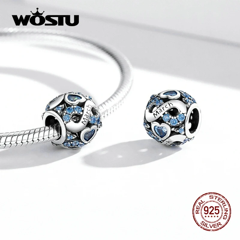 Бусина для браслета Wostu из серебра 925 пробы с камнем по месяцу рождения