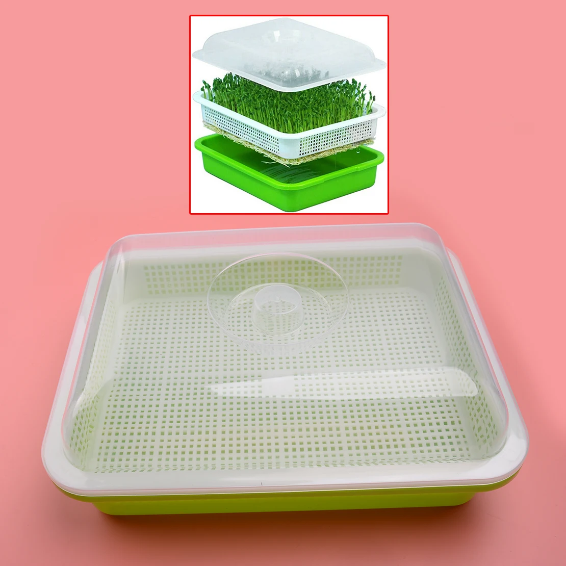 

Seed Sprouter Tray With Lid Cover Soil-Free Hydroponic Bean Sprout Grower Plate BPA Free PP