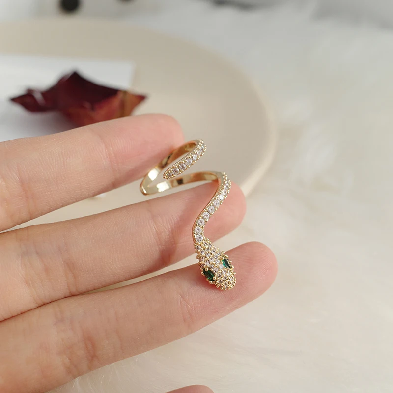 Позолоченные серьги-каффы в форме змеи стиле панк-рок с цирконом класса ААА для