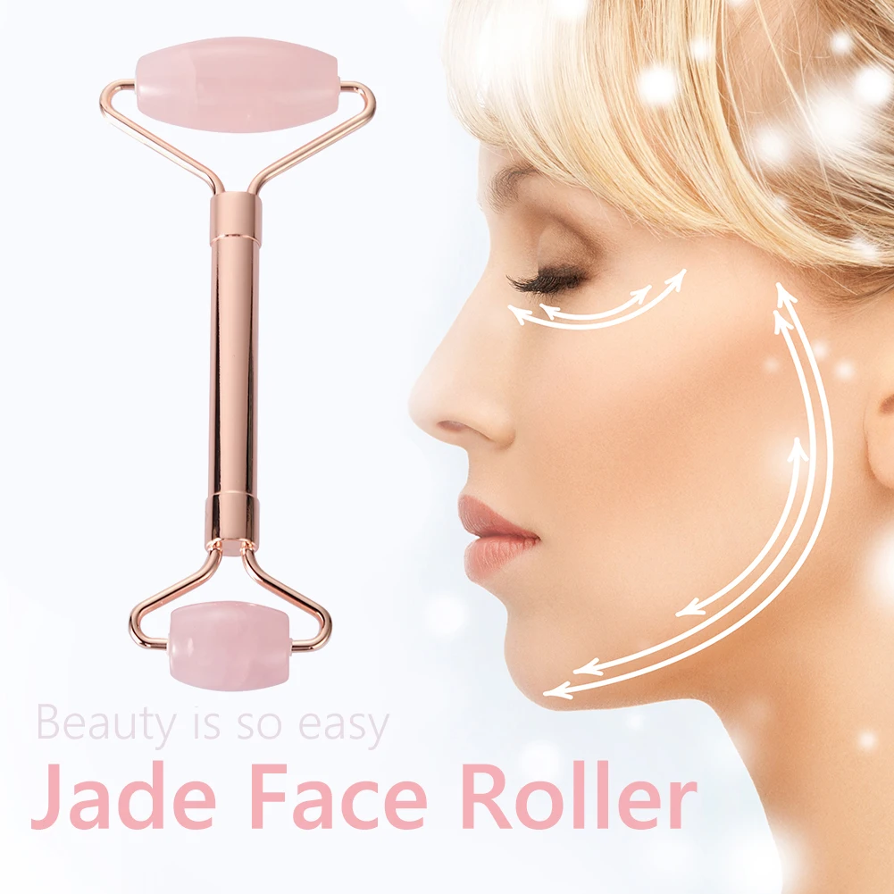 

Jade Stone Rollers Massager For Face Pink Natural Rose Quartz Slimming Chin Lift Up Facial Anti Wrinkles Beauty Roller Skin Care