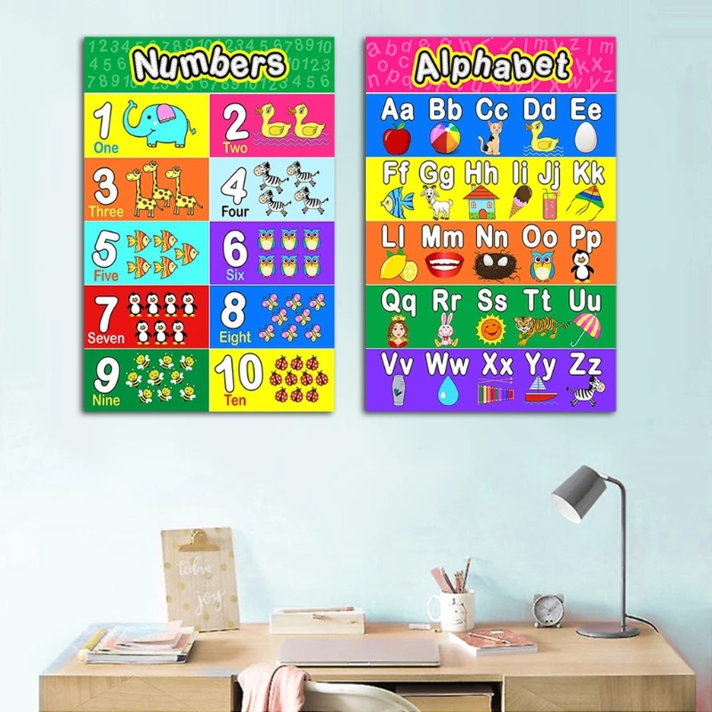 

Laminated Preschool Poster for Toddlers and Kids 2 Pieces Full Alphabet Posters Number 1-10 for Nursery Classroom