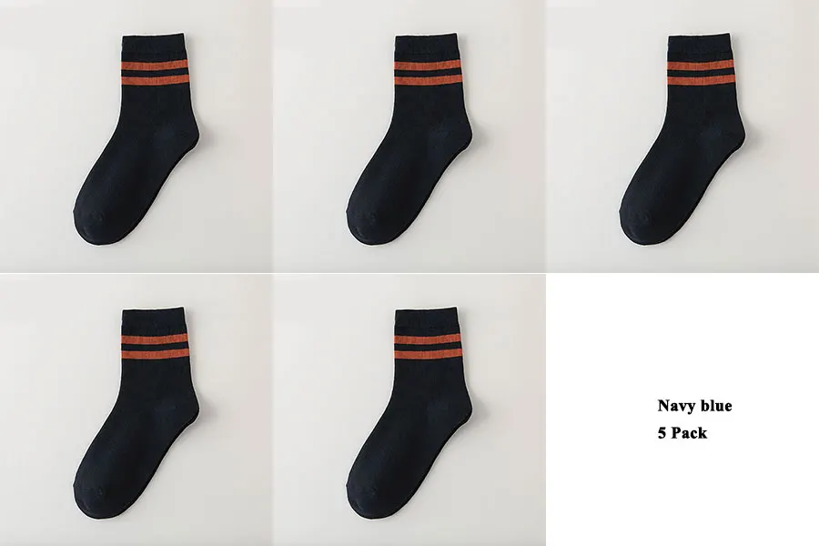 Navy blue 5 Pack 5 пар/лот, хлопковые носки для мужчин, повседневные полосатые носки, мужские однотонные, серые, синие, хаки - Цвет: Navy blue 5 Pack