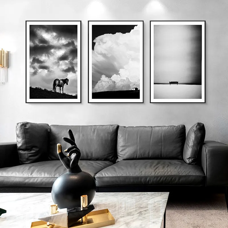 Настенный плакат в скандинавском стиле с изображением черно белых животных