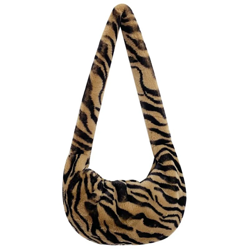 

Shoulder Bags Vintage Stripes Print Plush Crossbody Bags Ladies Autumn Winter Chain Handbags Plush Texture Outdoor Shopping