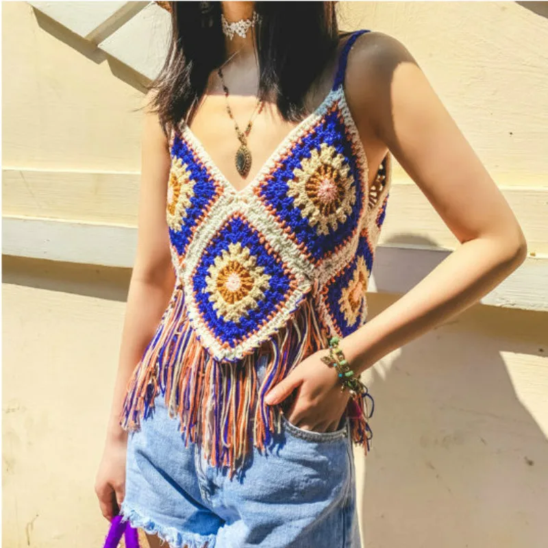 Женский винтажный топ с бахромой пикантный белый на лето 2019|Топы| |