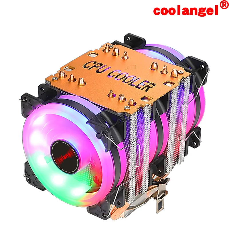 coolangel 6 Heat Pipes CPU Cooler 4 Pin PWM RGB PC quiet Intel LGA 2011 775 1200 1150 1151 1700 AMD AM3 AM4 90mm CPU Cooling Fan