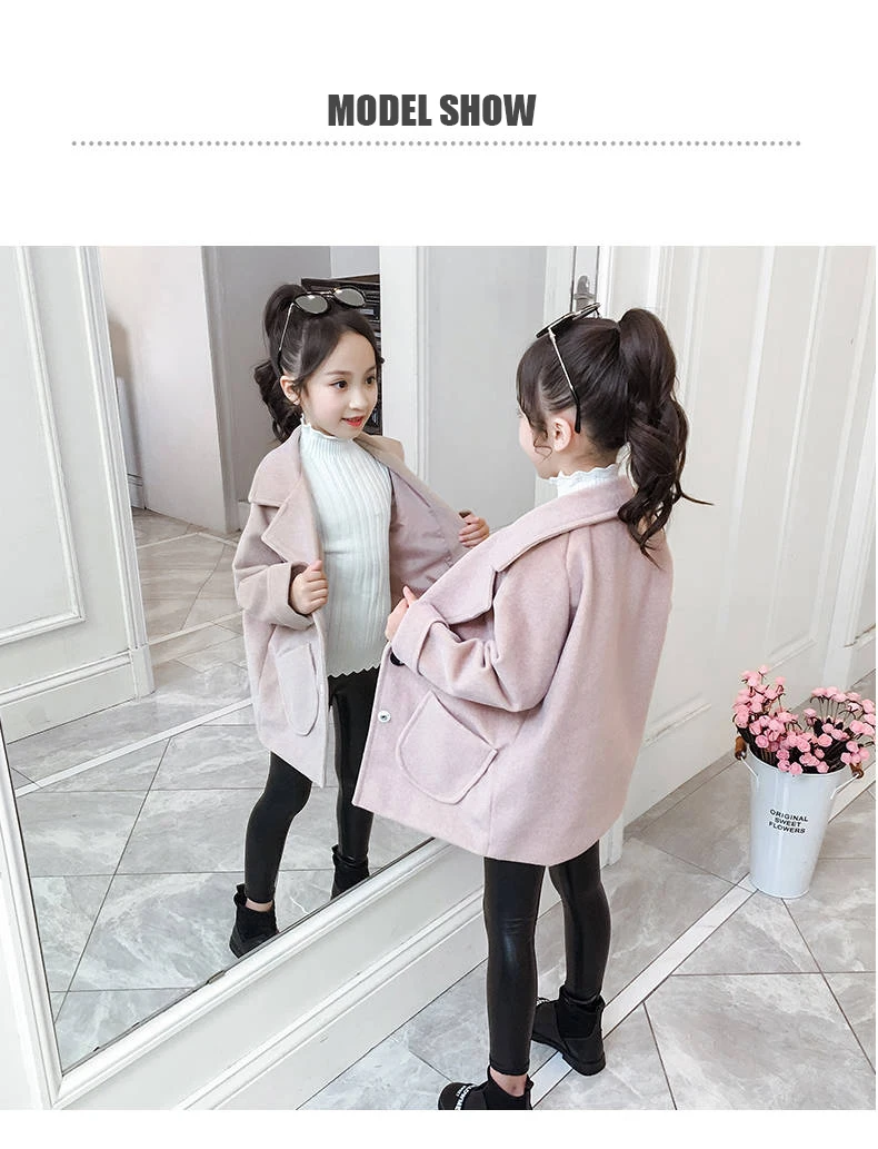 Girls autumn new autumn dress woolen coat girls long-sleeved clothes in the big children's long trendy coat