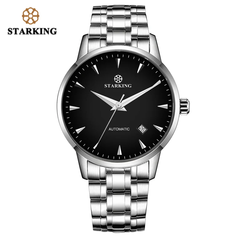 Steel Black Механические Мужские часы STARKING Miyota Movt, наручные часы из нержавеющей стали с сапфиром, автоматические мужские часы, водонепроницаемые - Цвет: Steel Black