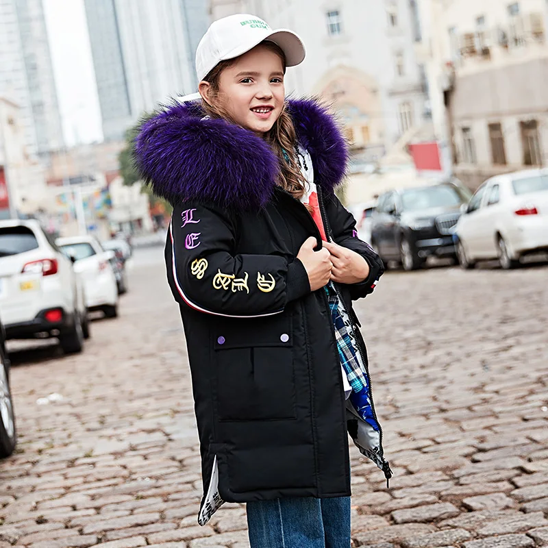 2019 двусторонний дизайн детские пуховики толстые теплые парки на утином пуху для