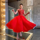 Verngo 2021 Последние Красные кружевные и тюлевые Вечерние платья Короткие платья для выпускного вечера длиной ниже колена Дубай женская официальная одежда наряды одежда