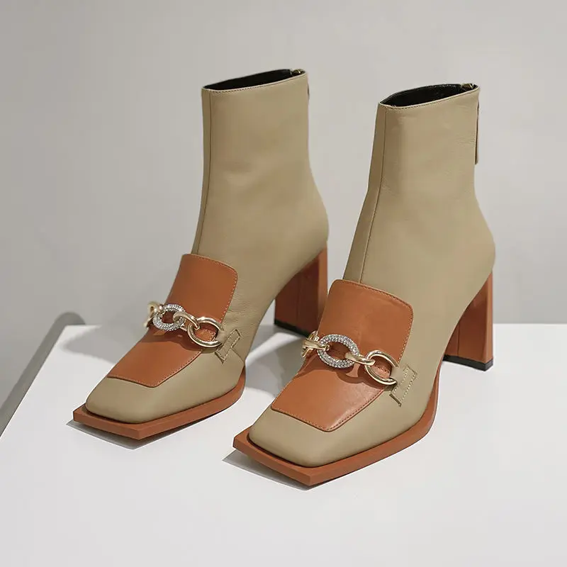 

Classic Design Women Ankle Boots Autumn Winter Warm Leather Lady Shoes Elegant Ytmtloy Square Toe Stretch Fabric Botines Mujer