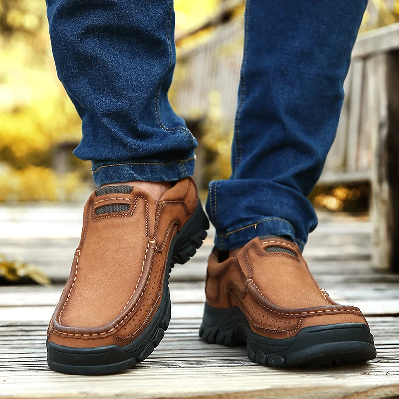

Genuine Leather Shoes Men Comfortable Cowhide Sneakers Men Breathable Non-Slip Casual Shoes Big Size 38-48