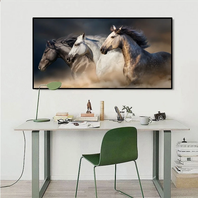 Три бег холст с изображением лошадей арт Животные Wall Art плакат Настенные картинки