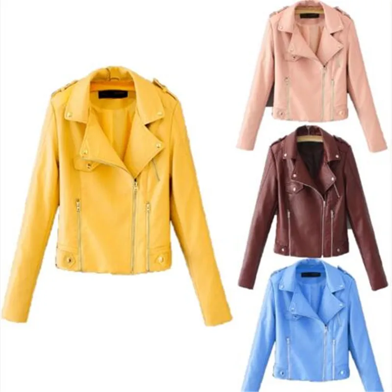 

2019 new women leather jacket Motorcycle turn collar zipper large size coat clothes autumn high quality slim outwear Tight tops