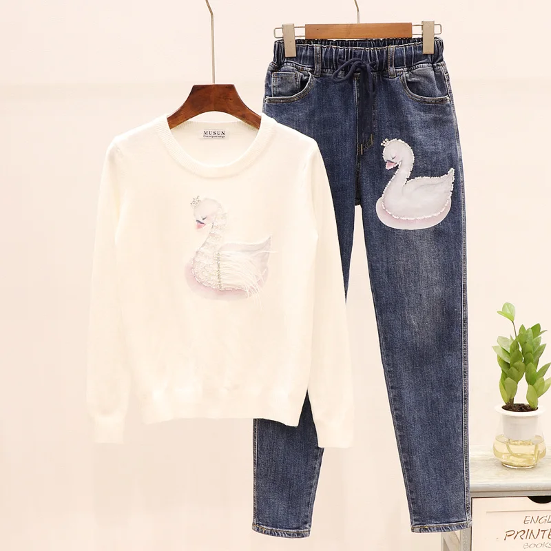 Новинка осени 2020 Женский комплект модный бисер перо лебедь длинный рукав вязаный