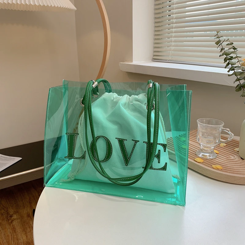 

Female Shoulder Bag Transparent Letter Pattern Jelly Bag Wholesale Large Capacity Temperament Tote Bag 2021 Fashion Women Bags