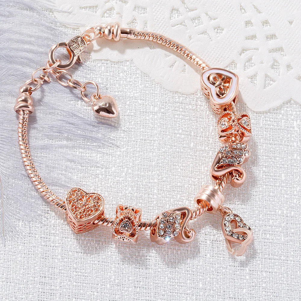 

Original Sterling Silver Peach Heart Pendant Bracelet DIY Little Swan Big Hole Bead Bracelet for Women Gift Silver 925 Jewelry