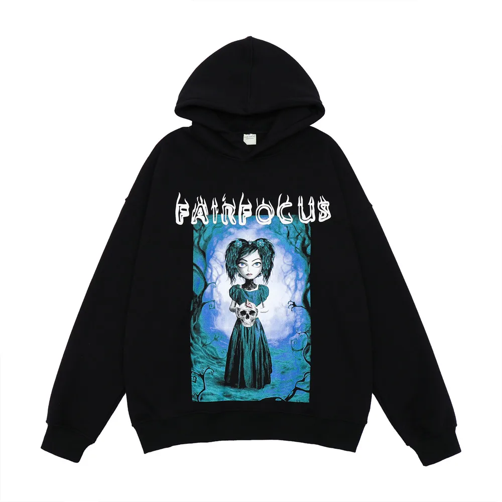 

2021 темная уличная одежда, флисовая толстовка с капюшоном для манги, Мужской пуловер в стиле хип-хоп, хлопковая толстовка с капюшоном в стиле ...