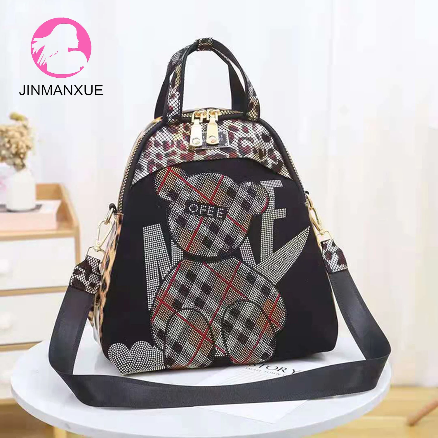 

Women Casual Backpack Trendy Fashion Cute Niche Messenger Bag Light Luxury Large Capacity High Quality Shoulder Bag Bear Handbag