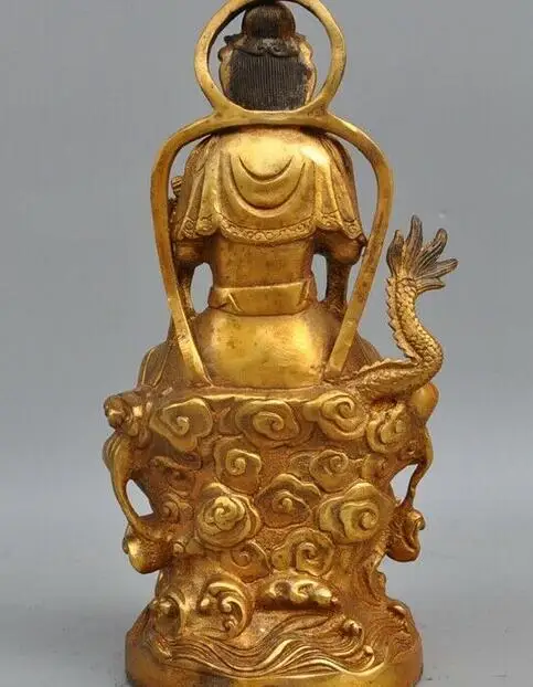 Старый китайский буддистский Бронзовый свинка сидеть Дракон Гуань Инь богиня