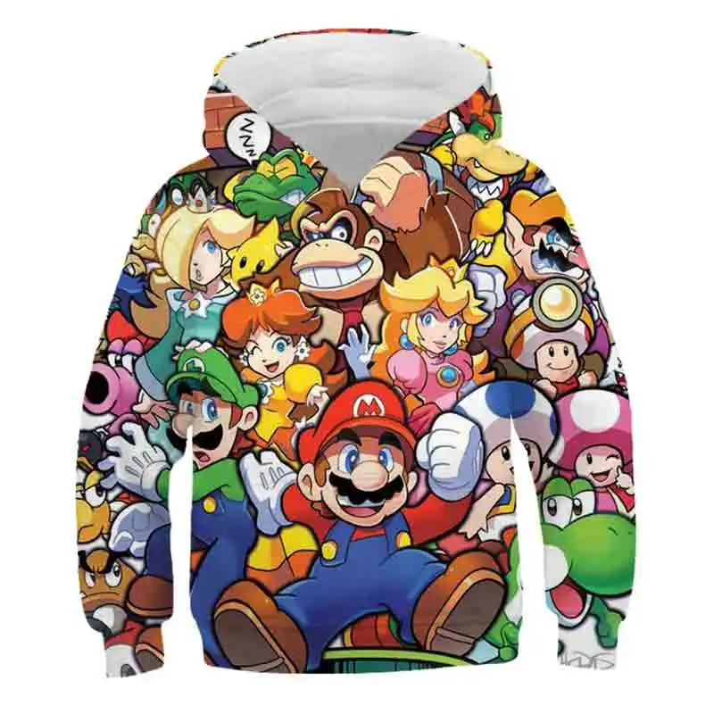 2021 Kids 3D Printed Hoodies Mario-brother Sweatshirts Long Sleeve Pullover Children Clothes Boys Girls Clothing Tops | Детская одежда