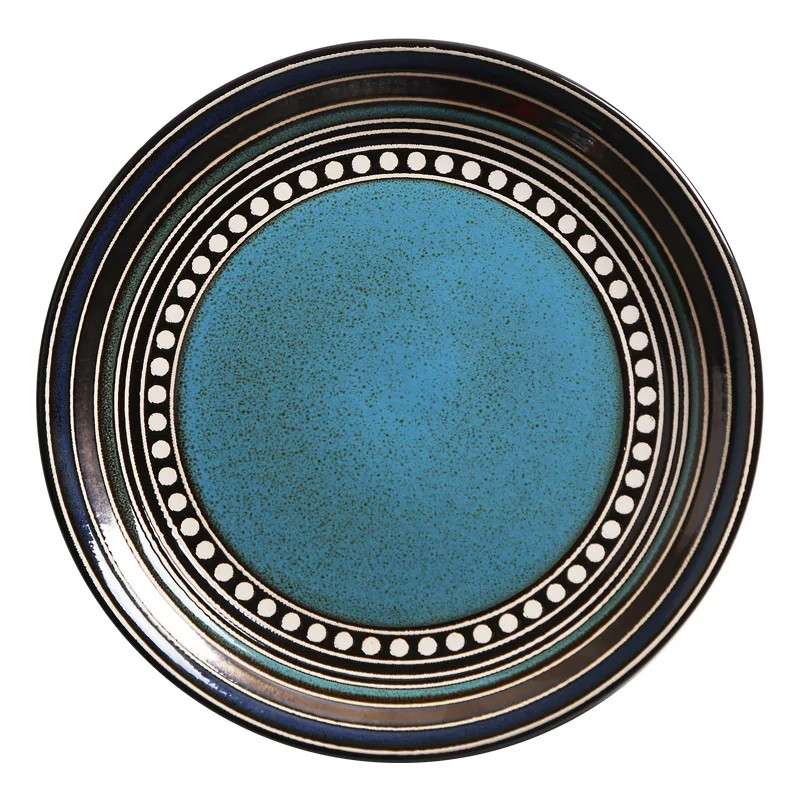 

Ceramic plate, flat plate, creative dish plate, Japanese retro tableware, household sushi plate, round fruit plate