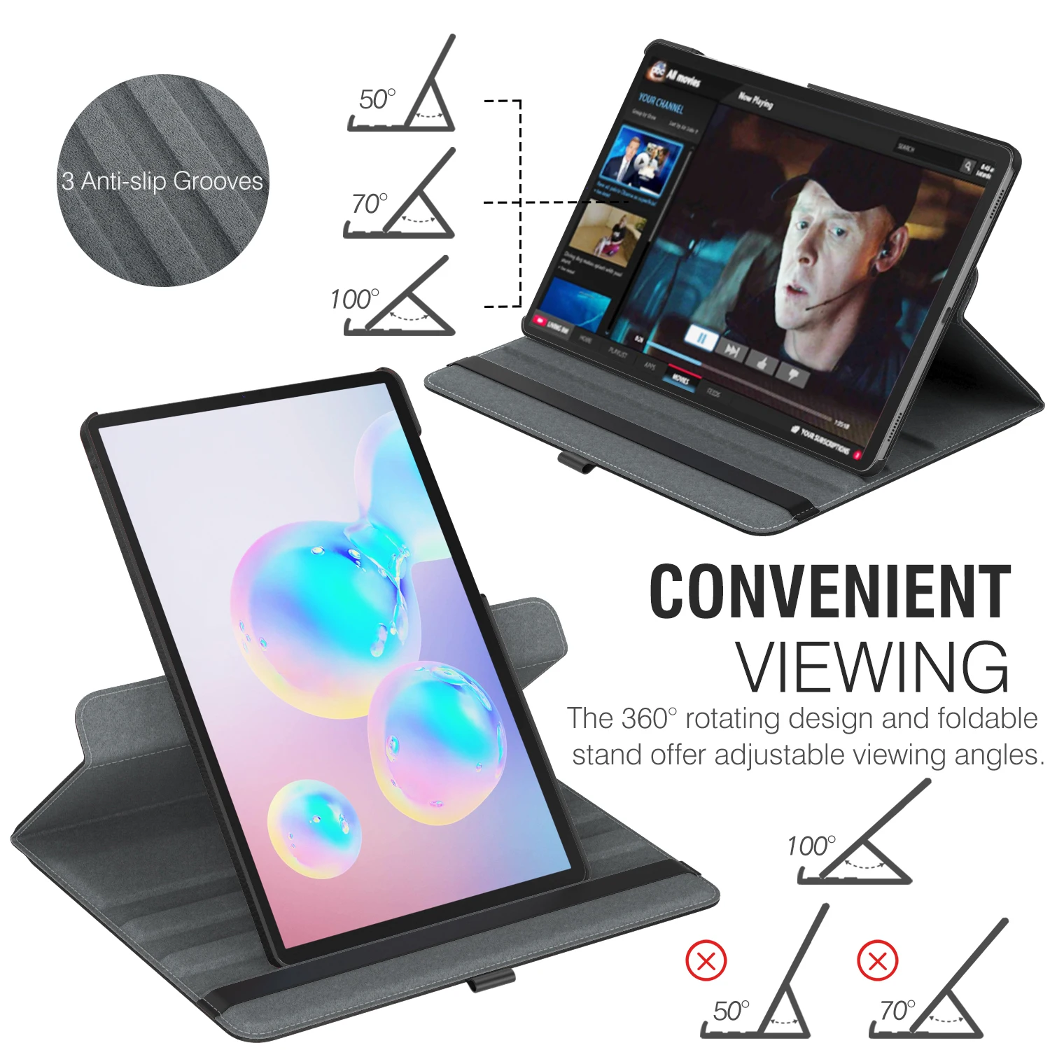Чехол для Samsung Galaxy Tab S6 10,5 2019360 градусов вращающийся мульти-угол обзора умный кожаный поворотный Чехол для Galaxy Tab S6