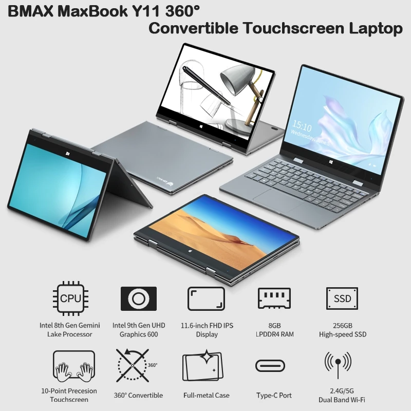 Ноутбук BMAX Y11 11 6 дюйма четырехъядерный процессор Intel N4120 1920*1080 IPS сенсорный экран 8