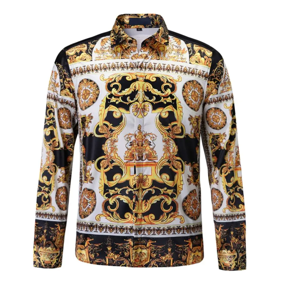 Новинка 2020 роскошные Брендовые мужские рубашки с цветочным принтом повседневные