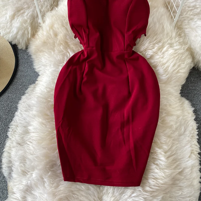

Black/Red Sexy Bodycon Spaghetti Strap Mini Party Dress Women Elegant High Waist Sleeveless Strapless Vestidos Female Summer New