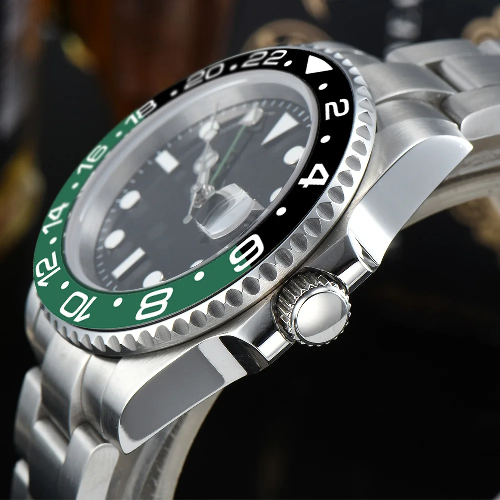 Часы Автоматические 40 мм черный циферблат серебряный чехол из нержавеющей стали RR1